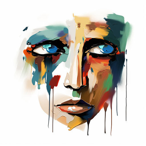 Sad face in the style of Impressionistic Art, on white background