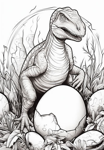 Simple drawing of a dinosaur hatching from an egg coloring page