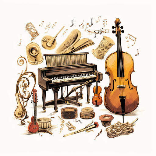 Musical instruments in Chiaroscuro Art style