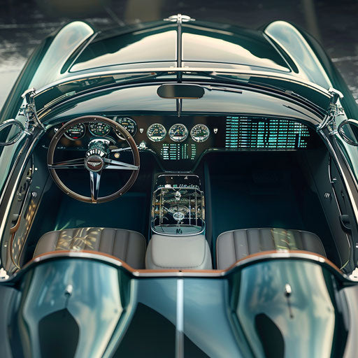 1954 Bentley R Type Continental concept car with transparent glass roof and advanced digital dashboard