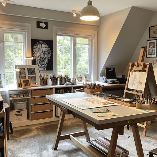 Home office with dedicated art space