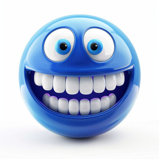 Smiling blue ball with white teeth