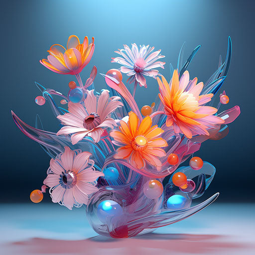 Digital floral bouquet on blue background, lively style