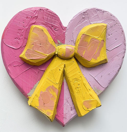Pink heart with yellow bow - Feminine and grand