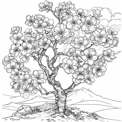 Stylized Japanese cherry blossom tree in full bloom