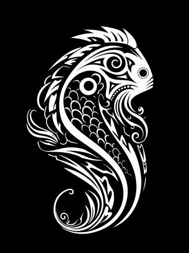 Polynesian fish tribal tattoo black white drawing