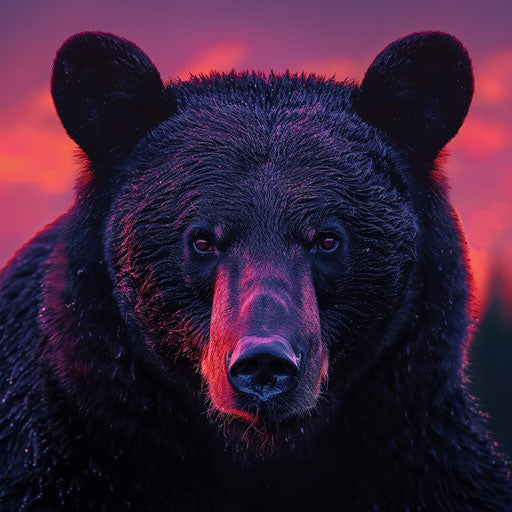 Black bear at sunset, vibrant colors and striking contrast