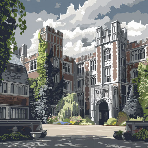Realistic university clipart on slate grey background