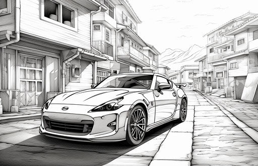 Coloring pages of a sports car, street style realism