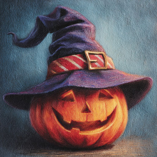 Vibrant pumpkin with a witch's hat