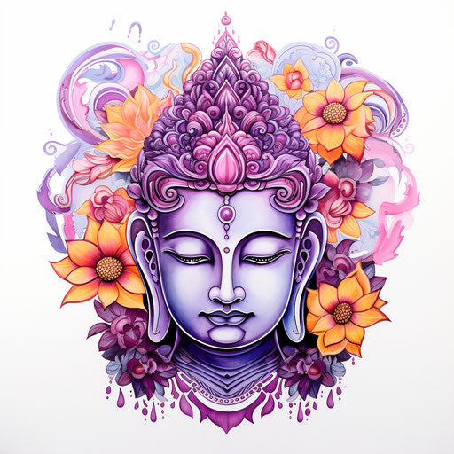 Buddha tattoo modern art, colored cartoon style