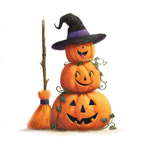 Cheerful Stack of Halloween Pumpkins