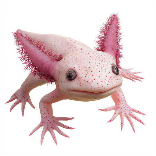 3D axolotl on flat white background, isolated clipart