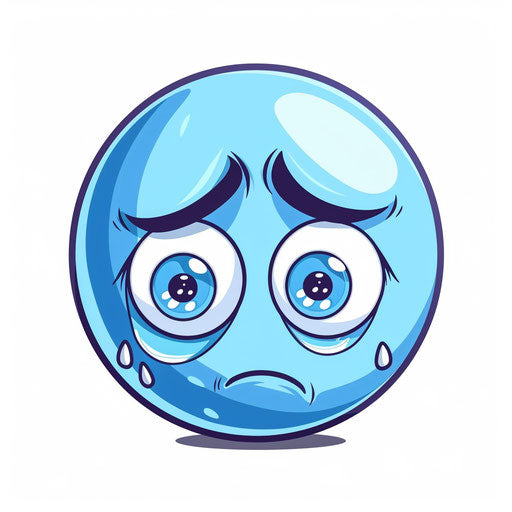 Sad face in the shape of a blue sphere
