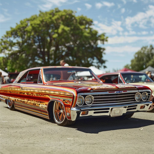 1967 Chevy Bel Air customized as lowrider with intricate paintwork
