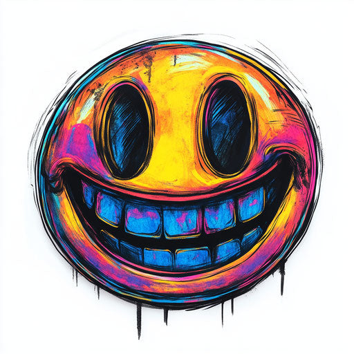 Neon effect flat tattoo sketch of smiley on white background
