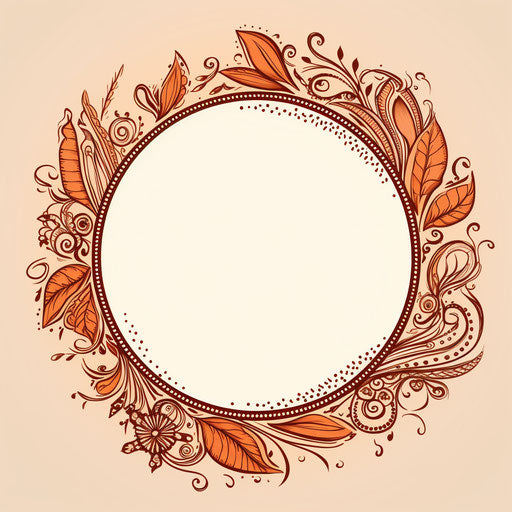 Hand-drawn circle frame, dark and light brown style, whimsical line art, folklore-inspired, pattachitra, simple line drawings, curved mirrors, intricate detail