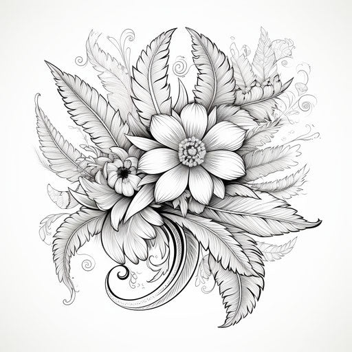 Henna flower and leaf coloring pages