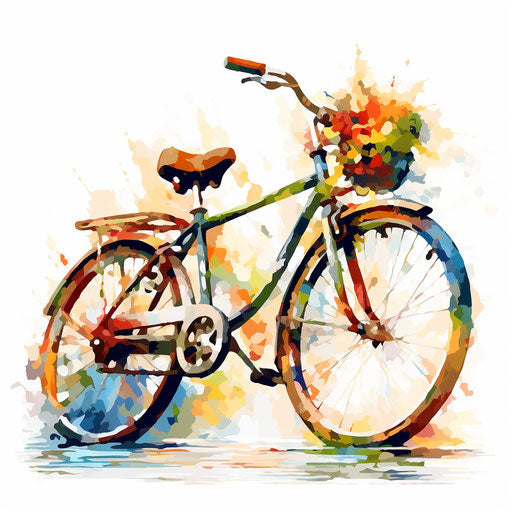 Bicycle clipart in the style of Impressionistic Art, on white background