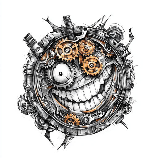 Clipart style flat tattoo sketch of smiley with steampunk gears