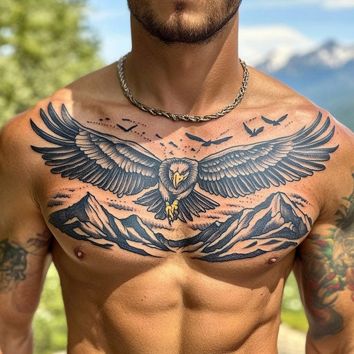 Tribal eagle soaring over mountains