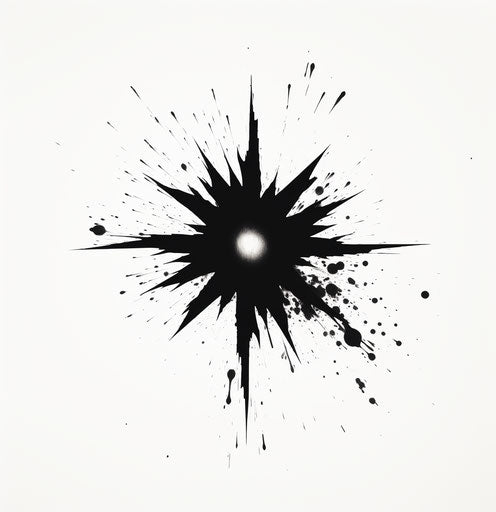 Black star silhouette on white background, free brushwork style