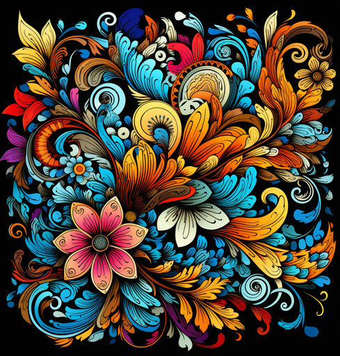Colorful Floral Doodle: Beautiful Complexity in Brown and Black