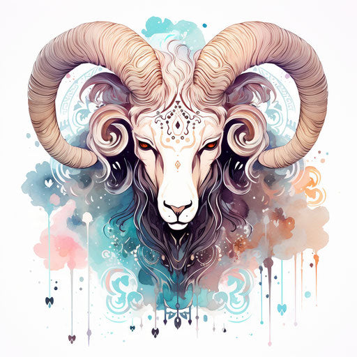 Zodiac sign of a ram, colorful washes style