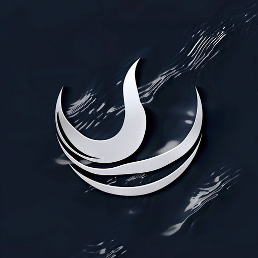 Water logo in white and silver on dark blue background