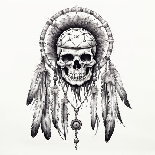 Dream catcher with skull, grotesque simplified style