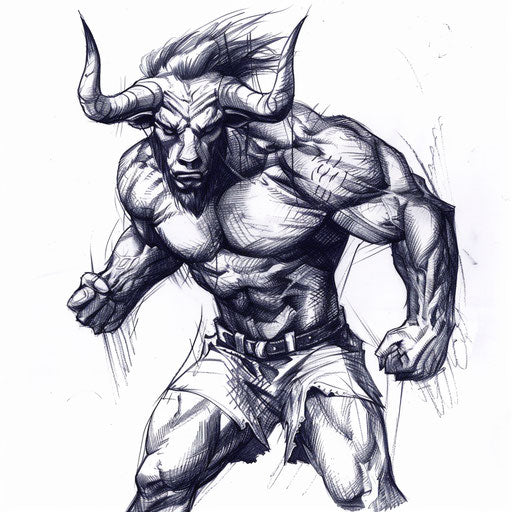 Artistic representation of the Minotaur in Greek mythology