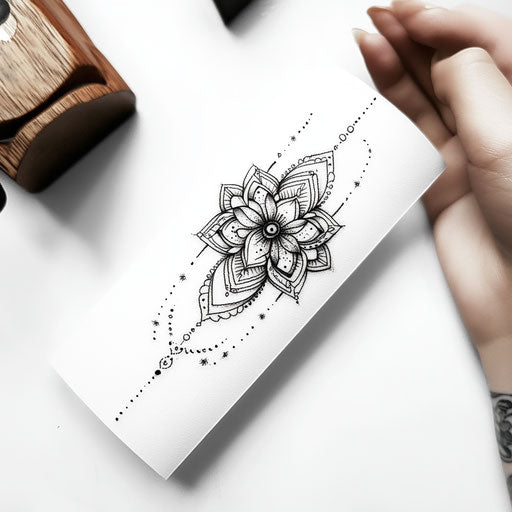 Men's bracelet tattoo with dotwork mandala design on white