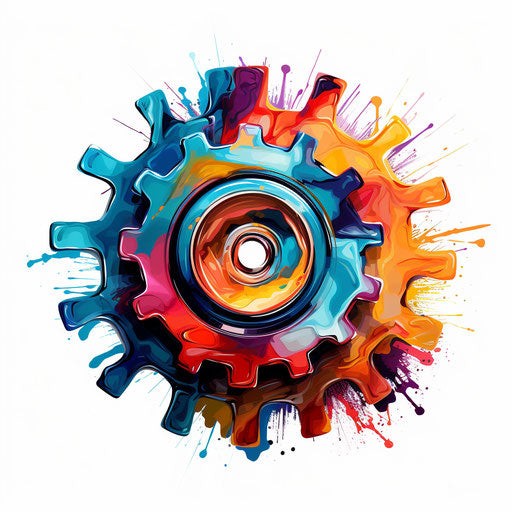 Gear clipart in the style of Impressionistic Art, on white background