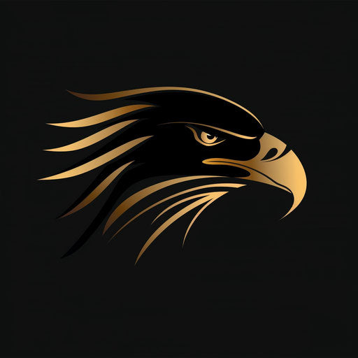 Sophisticated eagle logo with gold accents on black background