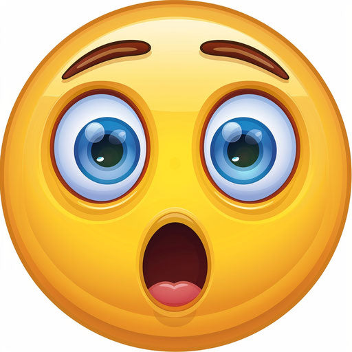 Yellow circle with blue eyes and open mouth of amazement