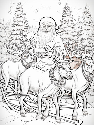 Coloring pages rhino sleigh with reindeers and Santa