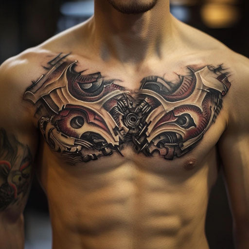 Small chest tattoos for men with biomechanical designs