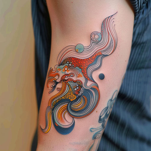 Abstract and colorful small tattoos with intricate details
