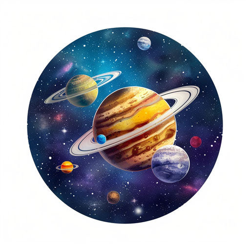 Solar system clipart with photo realistic style on flat random color background