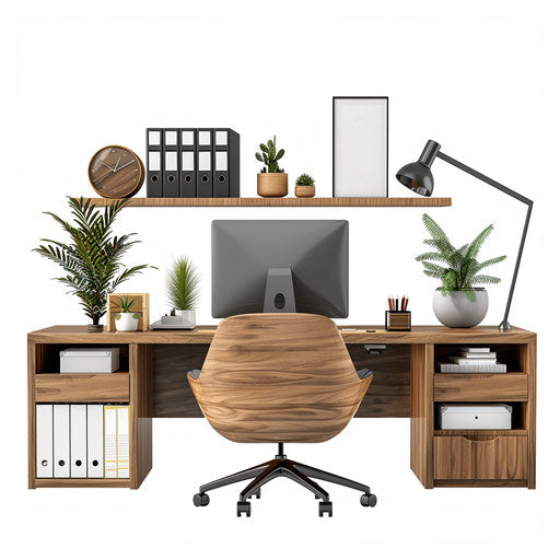 Office clipart in photo realistic style with flat white background
