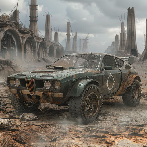 Post-apocalyptic customized Alfa Romeo Alfasud armored for survival