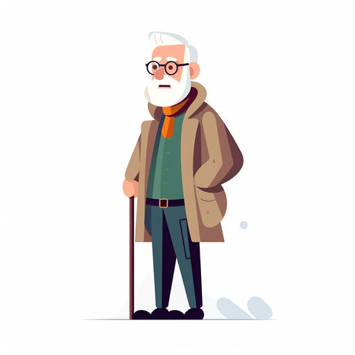 Minimalist style artwork of a grandpa on white background