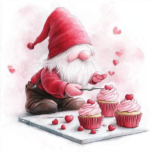 Valentine's Day Gnome Making Cupcakes