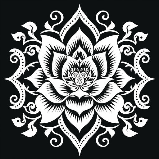 Black and white pattern of an ornamental lotus flower