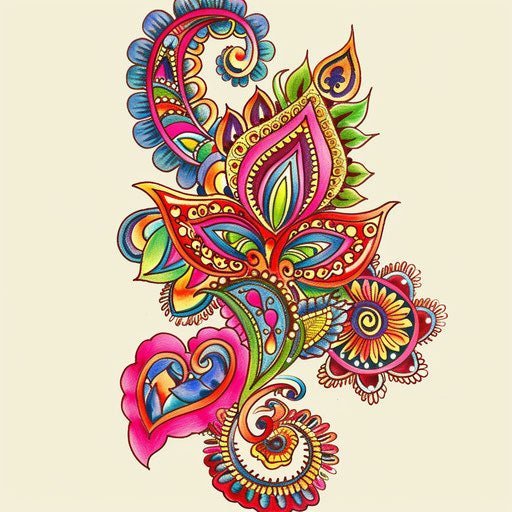 Mehndi pattern inspired by 1960s art, psychedelic colors