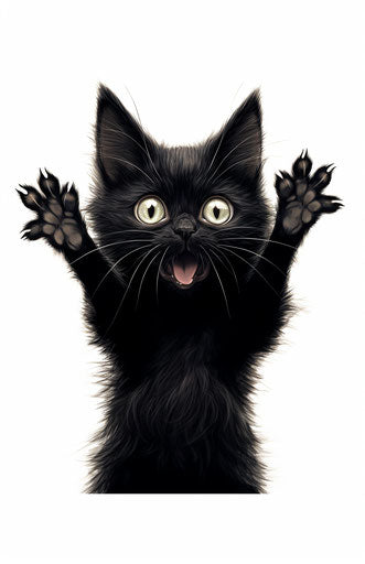 African black cat with energetic frenzy toes on white