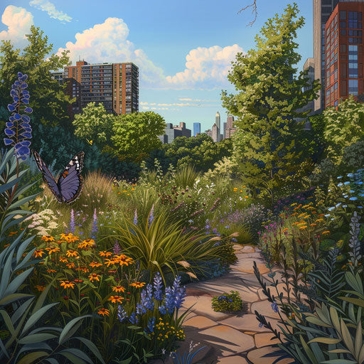 Hidden urban garden oasis with Xerces blue butterfly