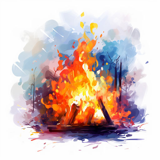 Campfire illustration in the style of Impressionistic Art