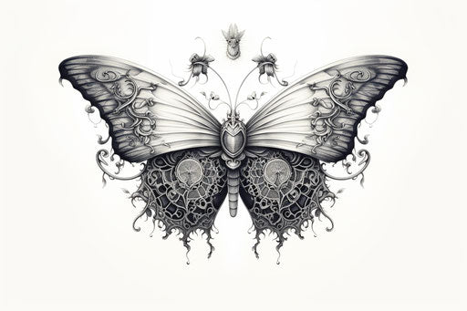 Butterfly wings with a skull, intricate geometric style