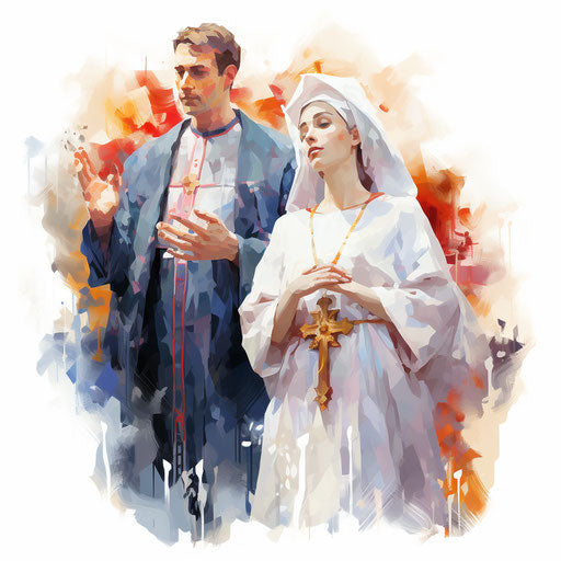 Catholic art in the style of oil painting, on white background